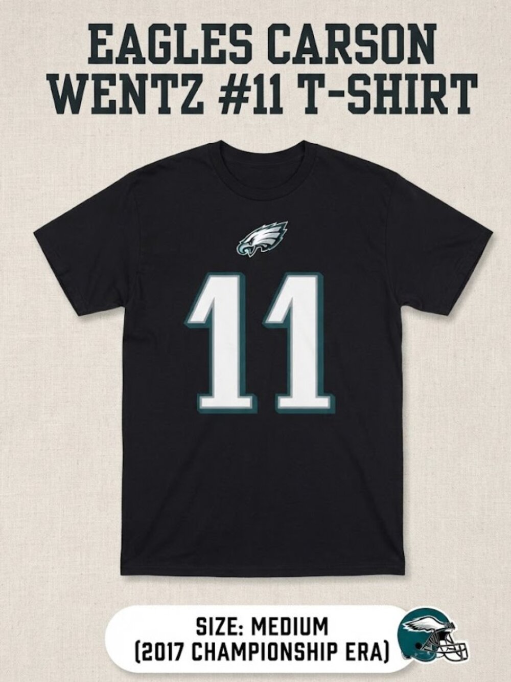 Majestic Philadelphia Eagles Carson Wentz #11 2017 Super Bowl T-Shirt Medium